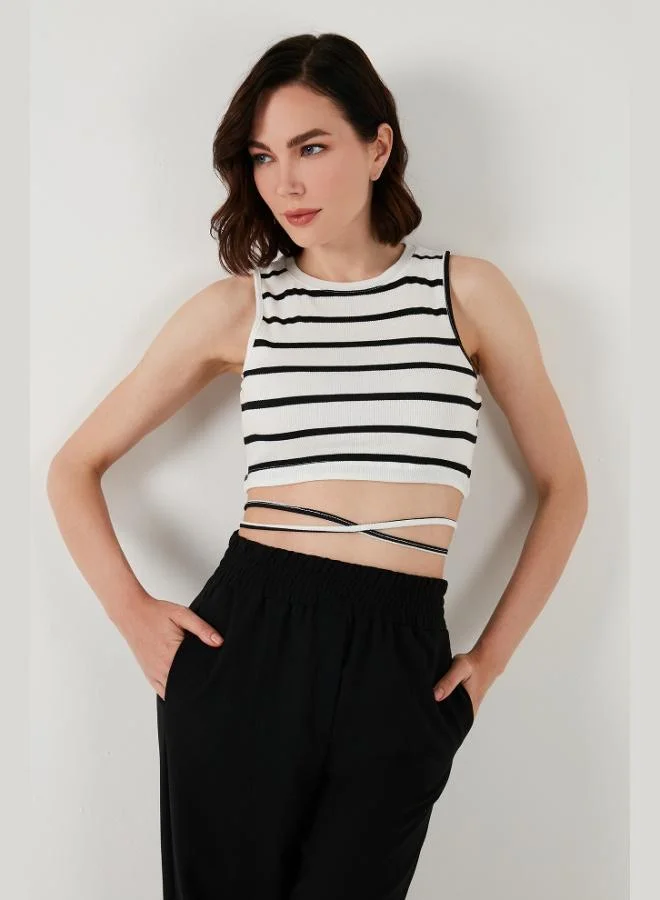 Lela Lela Striped Slim Fit Crop Top with Tie Detail for Women CROP 5865715